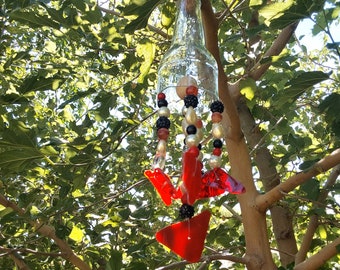 Wine Bottle Wind Chime: Recycled Glass, Stained Glass Accents