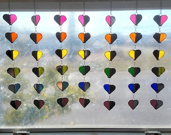 Rainbow Stained Glass Heart Suncatcher: Half Mirror Window Art