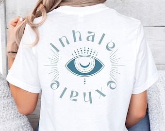 Yoga T-shirt met Inhale Exhale-ontwerp, meditatieshirt, yogakleding, yogacadeaus, spiritueel shirt, cadeau voor yogaliefhebbers