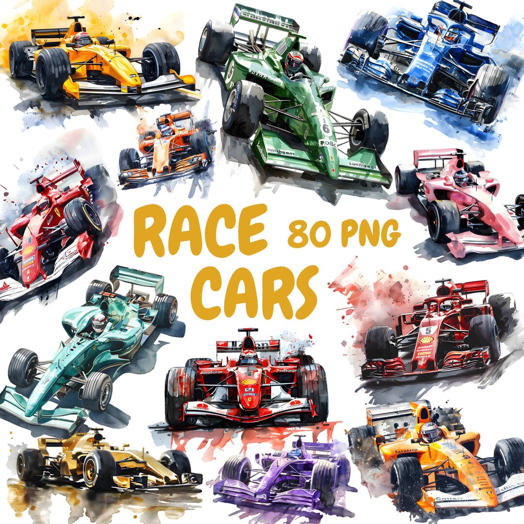 Watercolor Race Cars Clipart Bundle, Formula One Clipart, Car ...