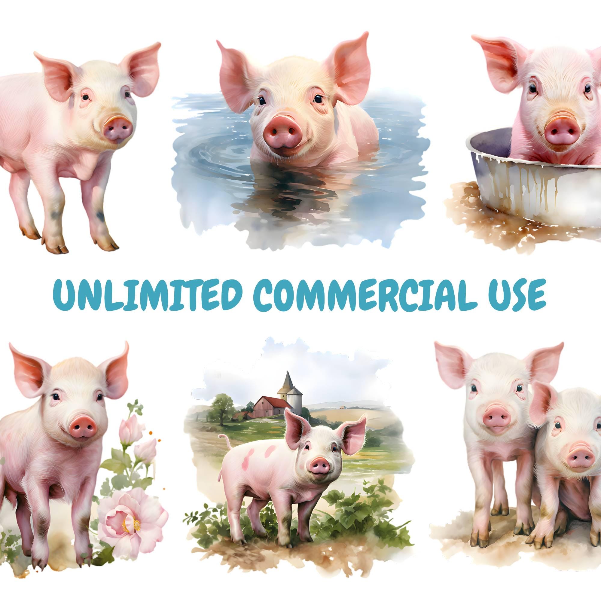 Watercolor Pigs Clipart Bundle, Farm Animals Clipart, Pig Illustrations ...