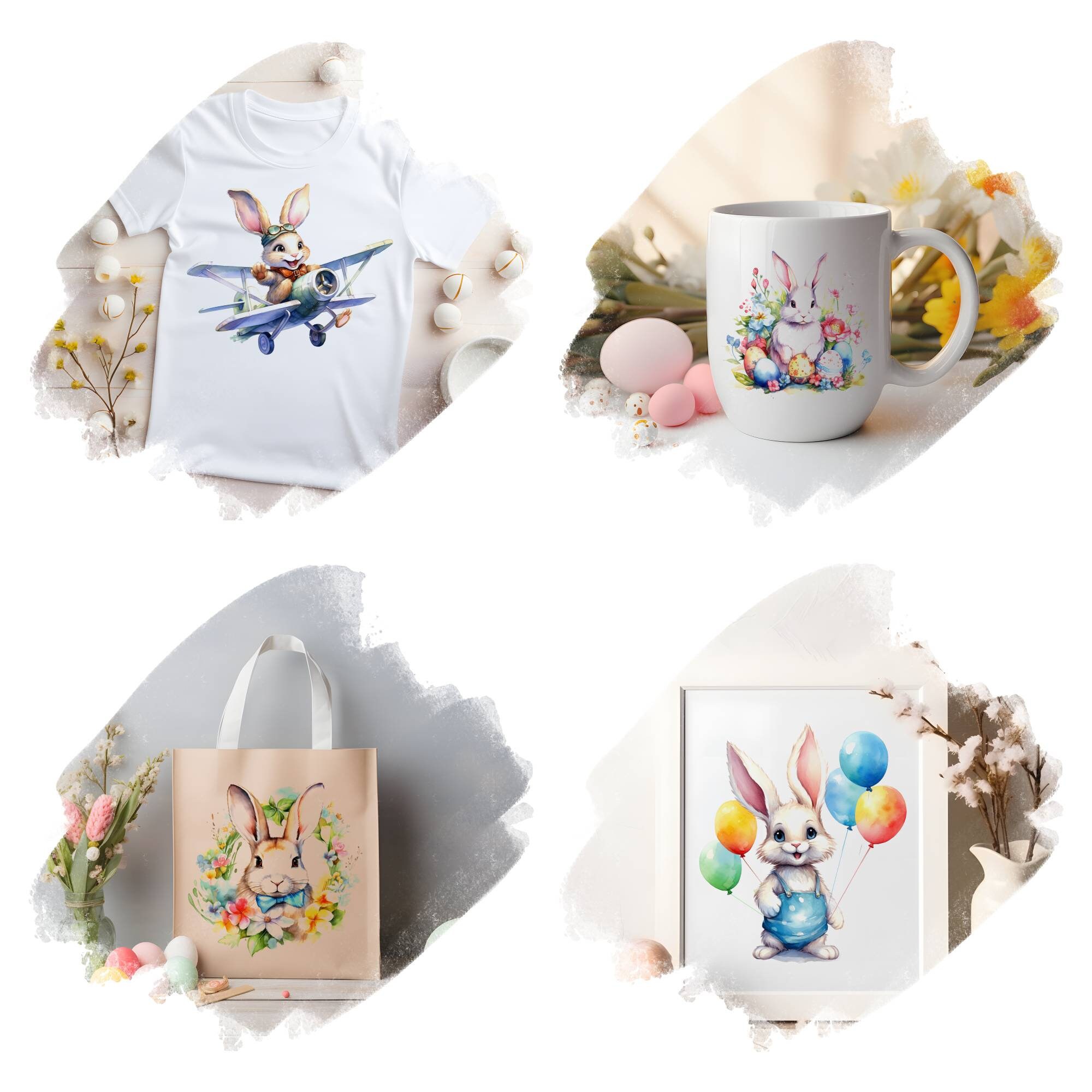 Watercolor Easter Bunnies Clipart Bundle, Cute Easter Bunny PNG, Happy ...
