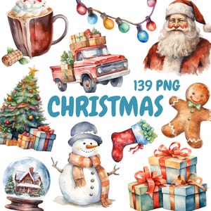 Watercolor Christmas Clipart Bundle, Cute Christmas Clipart, Xmas Ornament Graphics, Instant Digital Download For Commercial Use