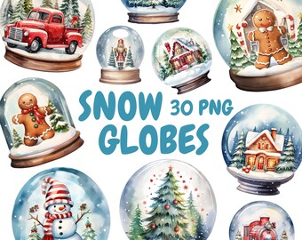 Watercolor Snow Globes Clipart Bundle, Christmas Globe Clipart, Winter Globe Graphics, Instant Digital Download For Commercial Use