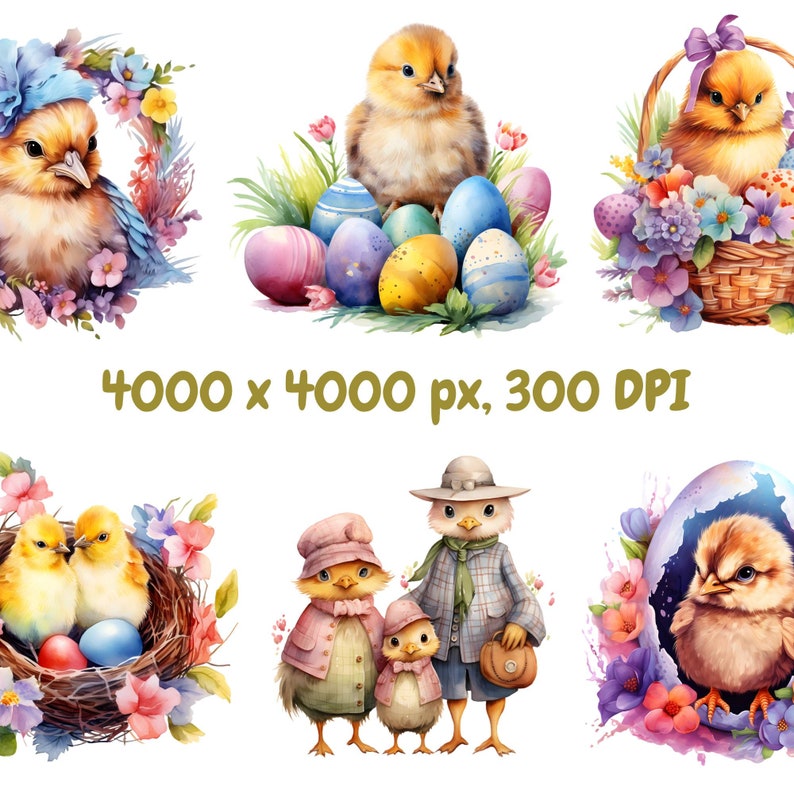 Watercolor Easter Chicks Clipart Bundle, Cute Baby Chick PNG, Happy ...