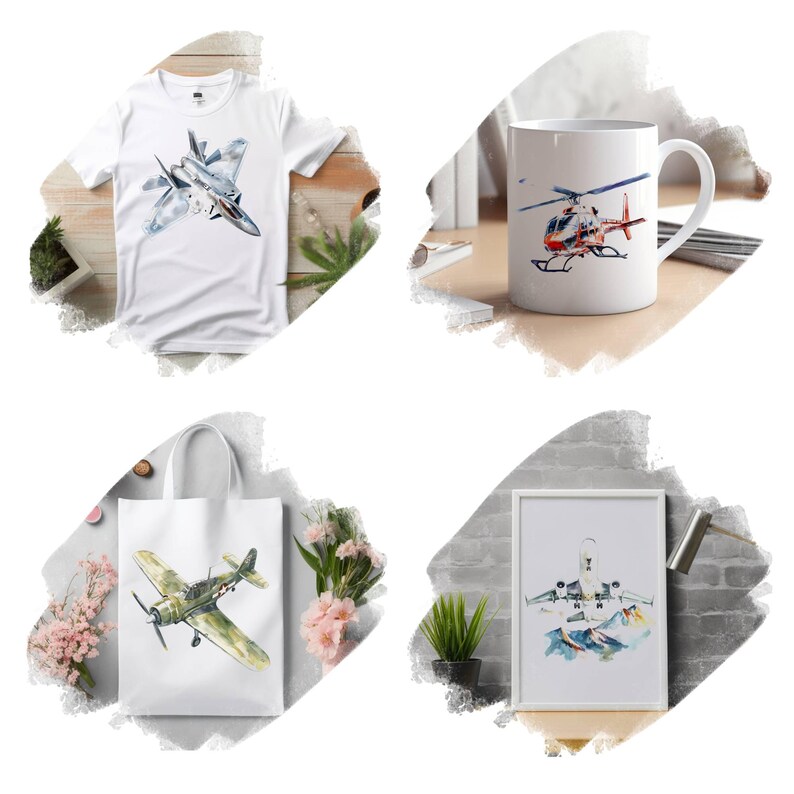 Akvarell flygplan clipart paket, fraktflygplan clipart, flygplansillustrationer, transparent PNG-grafik, kommersiellt bruk bild 6