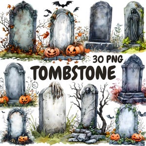 Aquarel grafsteen clipartbundel, spookachtige grafstenen clipart, Halloween grafstenen graphics, instant digitale download voor commercieel gebruik