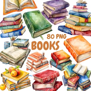 Aquarell Bücher Clipart Bundle, Lesebuch Clipart, Bildung Illustrationen, transparente PNG Grafiken, kommerzielle Nutzung