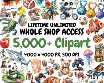 Whole Shop Bundle, Unlimited Lifetime Shop Access, Mega Watercolor Clipart Bundle, All Current And Future Designs, Commercial Use
