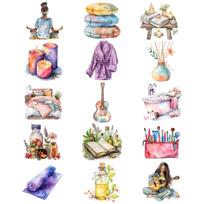 Watercolor Self Care Clipart Bundle, Mental Health Clipart, Affirmation ...