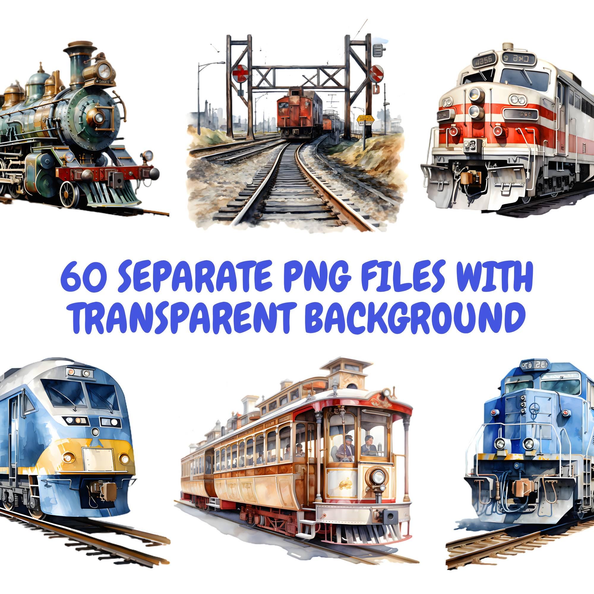 Watercolor Trains Clipart Bundle, Steam Train Clipart, Locomotive ...