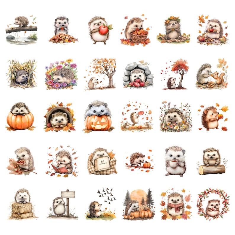 Puede incluir: Un conjunto de 36 pegatinas digitales con adorables erizos en varias escenas oto&ntilde;ales. Los erizos est&aacute;n representados con sombreros, bufandas y sosteniendo calabazas, bellotas y otros art&iacute;culos de tem&aacute;tica oto&ntilde;al. Las pegatinas son perfectas para agregar un toque de fantas&iacute;a a tus proyectos digitales.