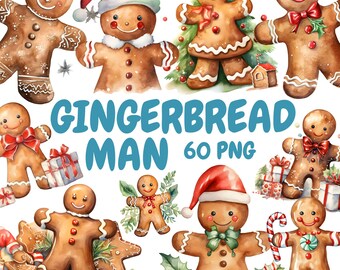 Aquarel Gingerbread Man clipartbundel, kerstkoekjes clipart, Gingerbread Man graphics, instant digitale download voor commercieel gebruik