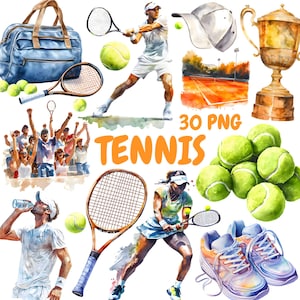 Aquarel tennis clipartbundel, tennisracket clipart, tennisillustraties, transparante png-afbeeldingen, commercieel gebruik