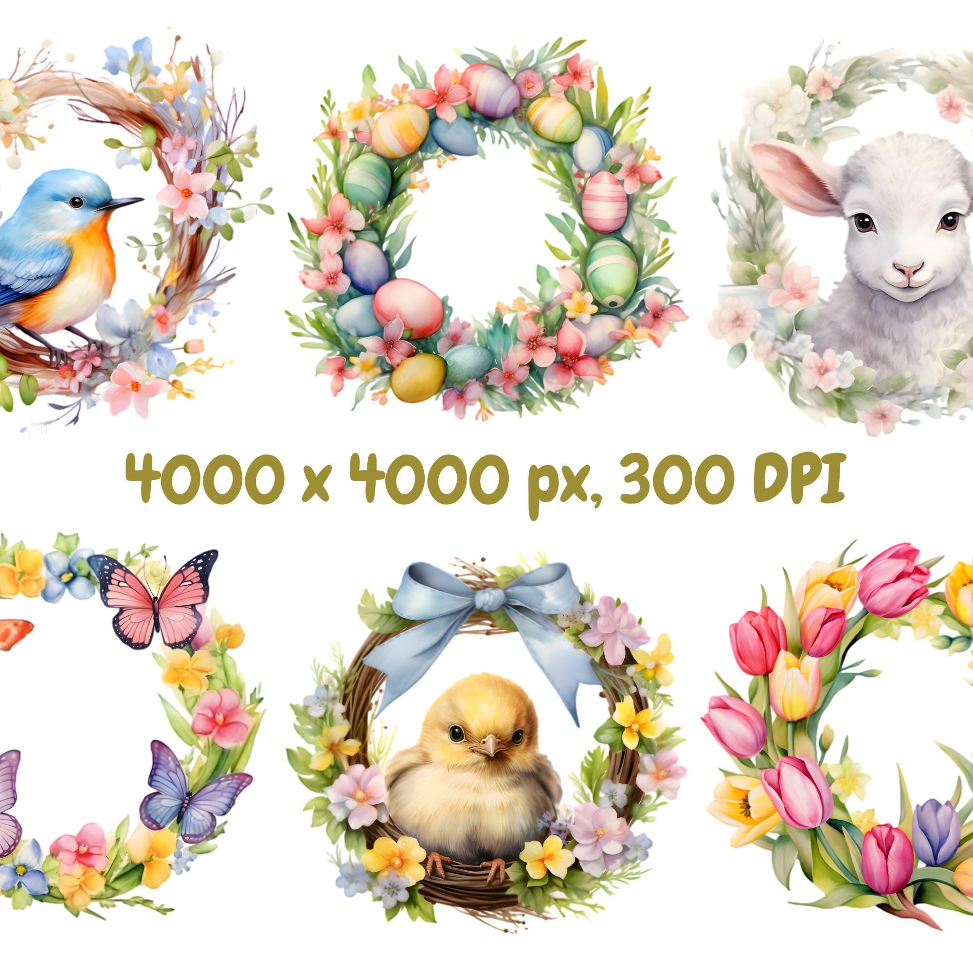 Watercolor Easter Wreath Clipart Bundle, Spring Floral Frames PNG ...