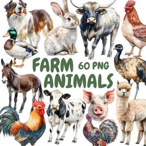 Aquarel boerderijdieren clipartbundel, schattige boerderij clipart, schapen illustraties, transparante png-afbeeldingen, commercieel gebruik