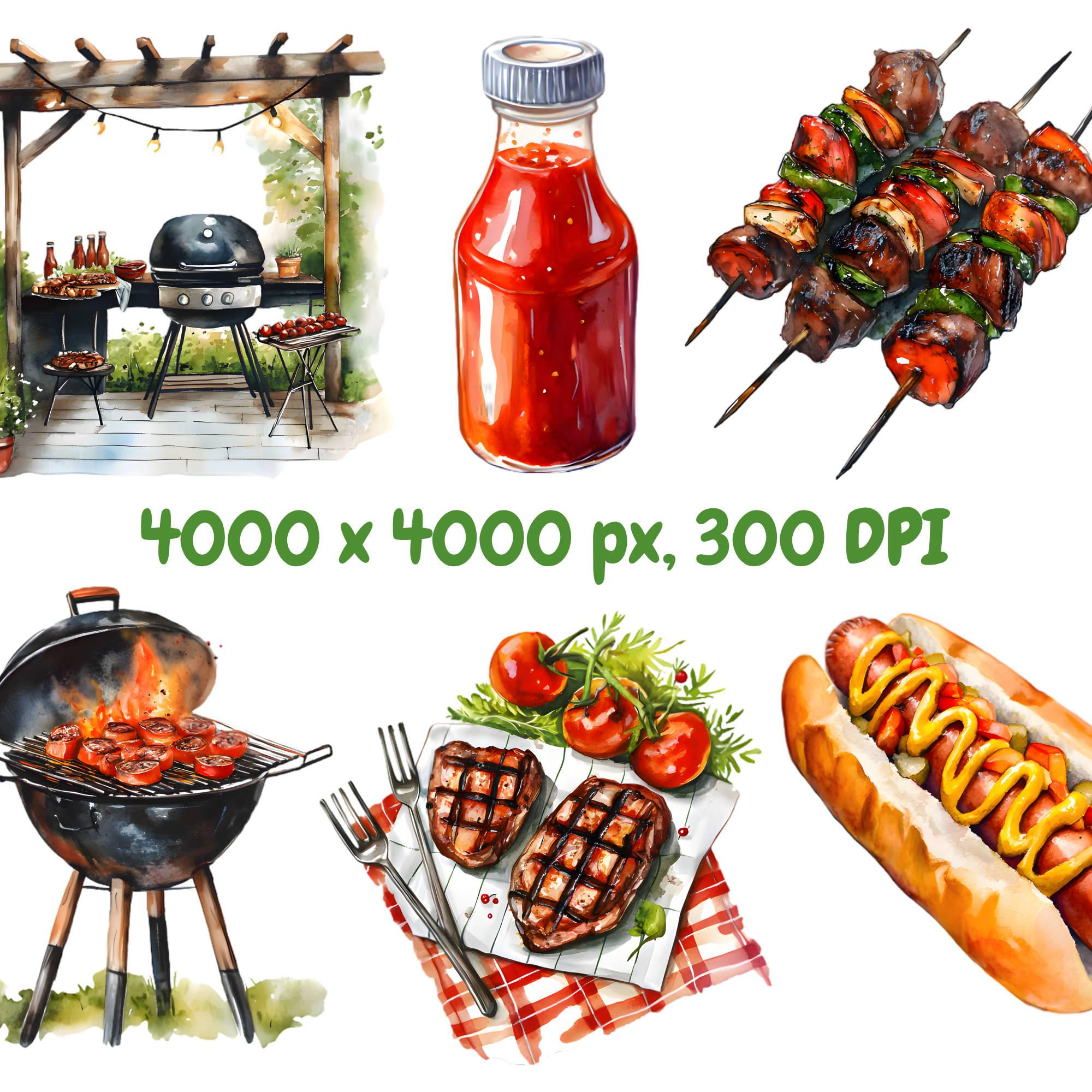 Watercolor Barbecue Clipart Bundle, Grill Party Clipart, Backyard ...