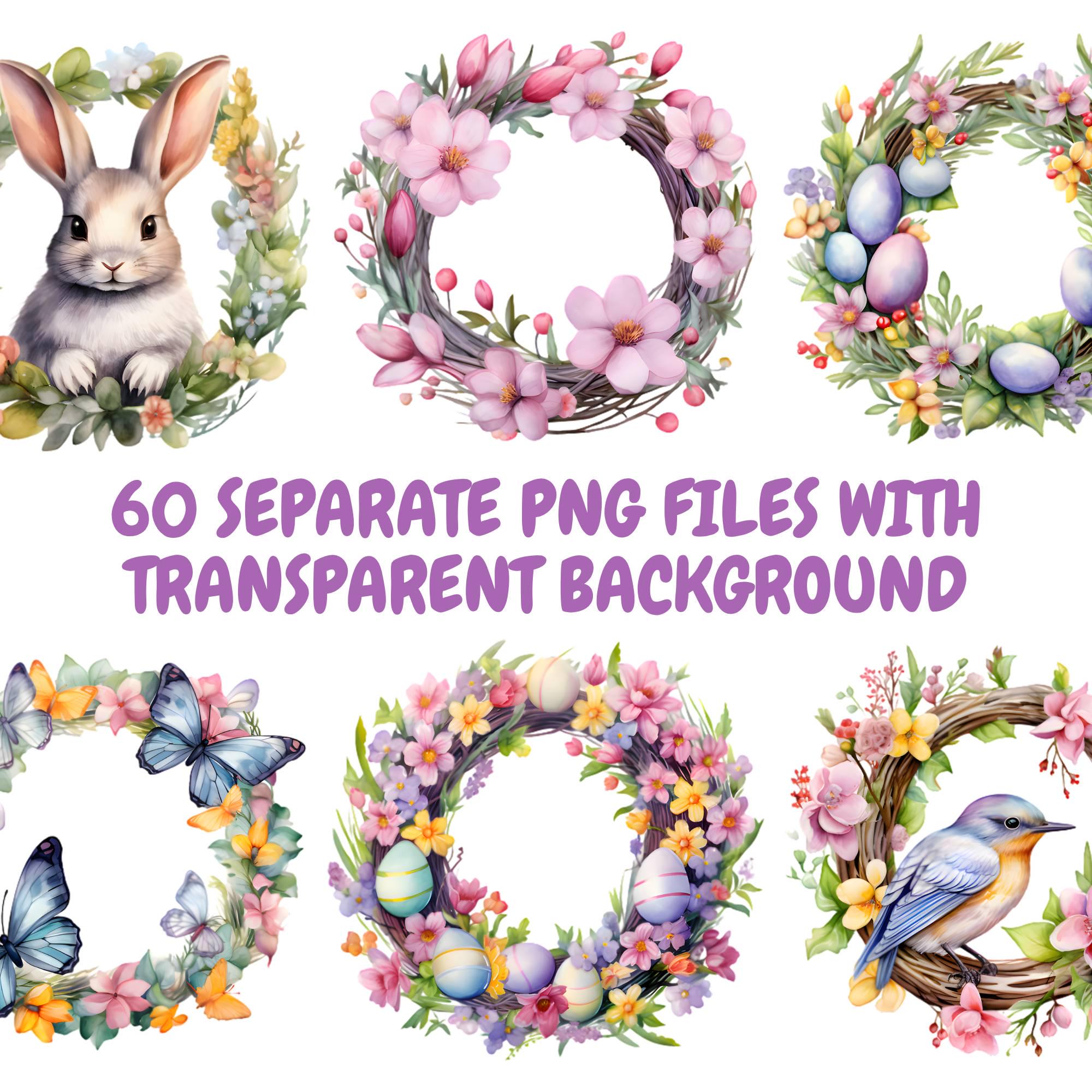 Watercolor Easter Wreath Clipart Bundle, Spring Floral Frames PNG ...