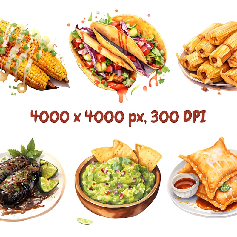 Watercolor Mexican Food Clipart Bundle, Mexican Dishes Clipart, Taco ...
