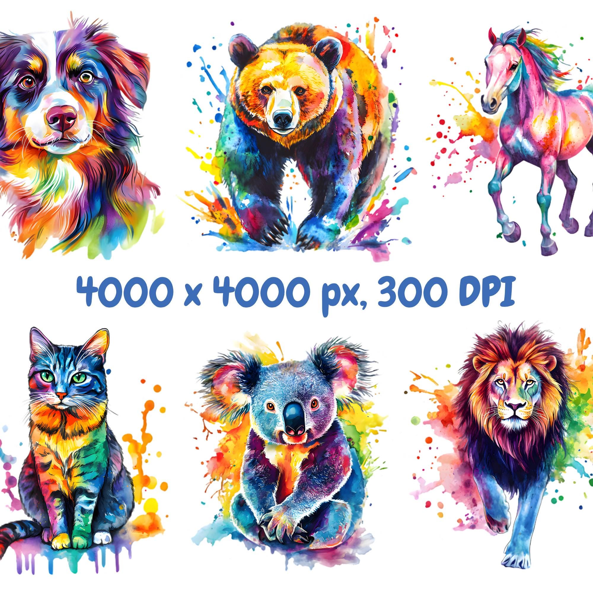 Watercolor Rainbow Animals Clipart Bundle, Colorful Animals Clipart ...