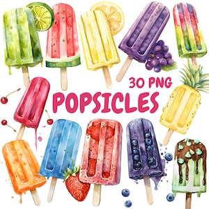 Aquarel ijslolly's clipartbundel, zomertraktatie clipart, ijslolly illustraties, transparante png-afbeeldingen, commercieel gebruik