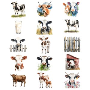 Watercolor Cows Clipart Bundle, Farm Animals Clipart, Cow Illustrations ...