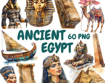 Watercolor Ancient Egypt Clipart Bundle, Egyptian Gods Clipart, Egypt Illustrations, Transparent PNG Graphics, Commercial Use