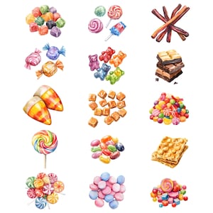 May include: Assortment of colorful candies, lollipops, and chocolate.  Includes gummy bears, jelly beans, hard candies, chocolate bars, and lollipops.