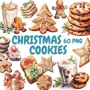 Watercolor Christmas Cookies Clipart Bundle, Xmas Cookies Clipart, Gingerbread Man Graphics, Instant Digital Download For Commercial Use