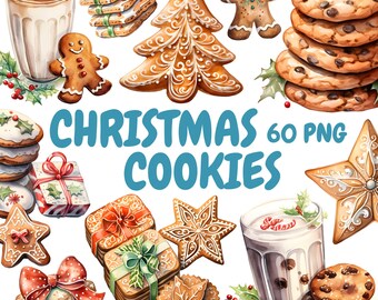 Watercolor Christmas Cookies Clipart Bundle, Xmas Cookies Clipart, Gingerbread Man Graphics, Instant Digital Download For Commercial Use