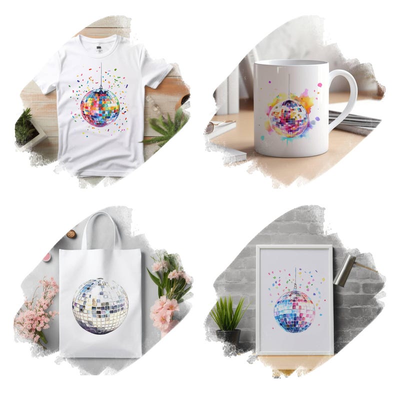 Watercolor Disco Balls Clipart Bundle, Party Lights Clipart, Dance