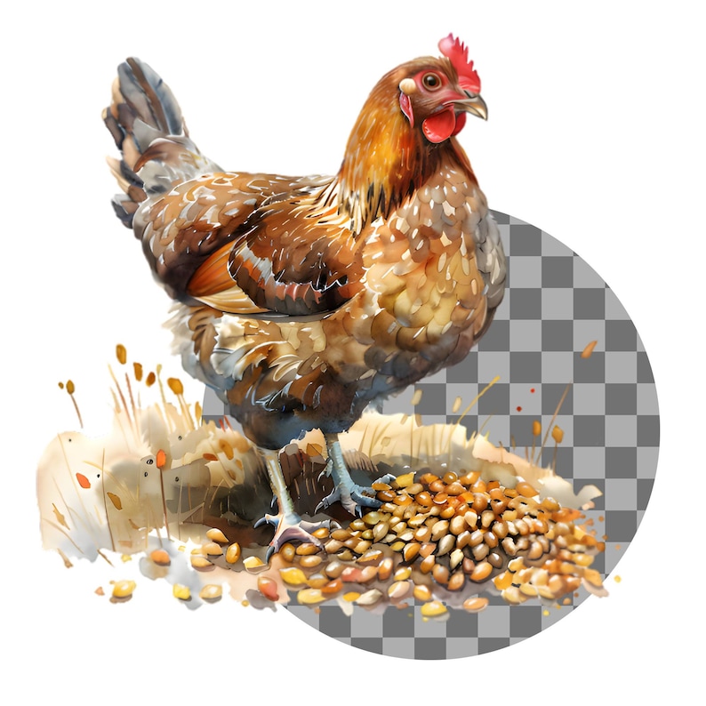 Aquarel kippen clipartbundel, clipart kippenhok, haanillustraties, transparante png-afbeeldingen, commercieel gebruik afbeelding 5