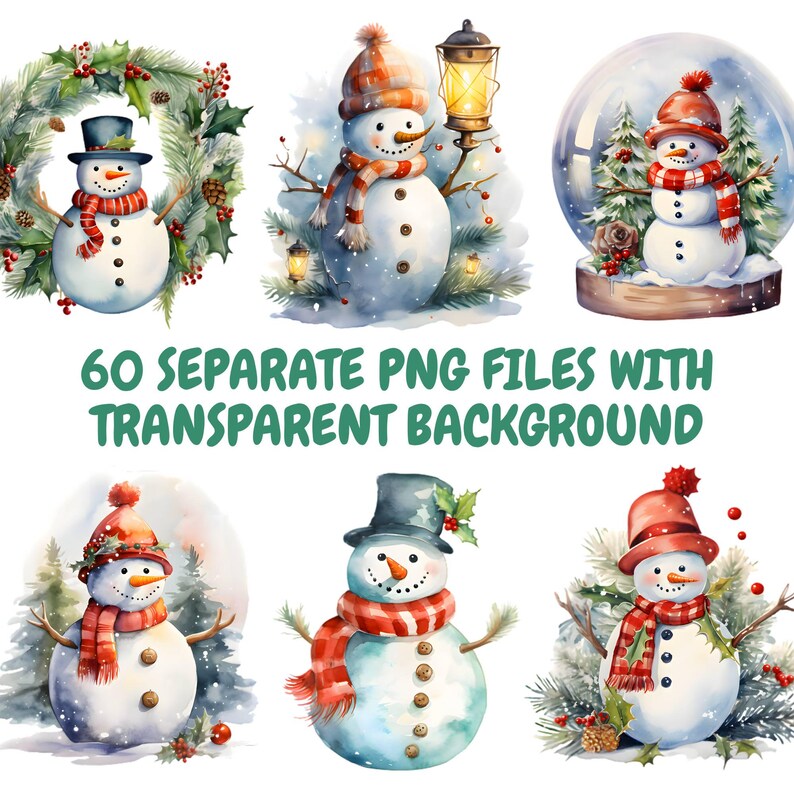 Watercolor Snowmen Clipart Bundle, Cute Snowman Clipart, Winter Snowman ...