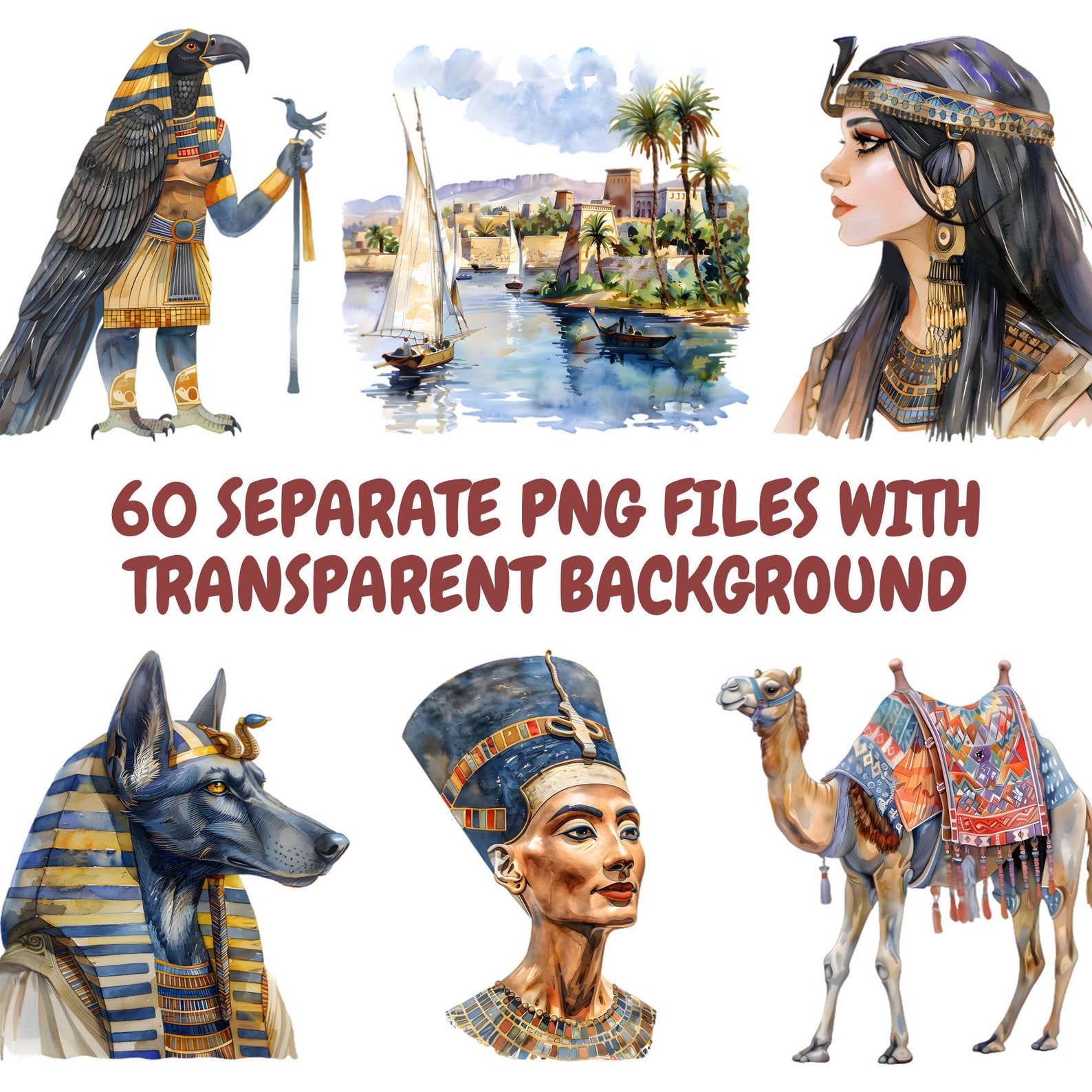 Watercolor Ancient Egypt Clipart Bundle, Egyptian Gods Clipart, Egypt ...
