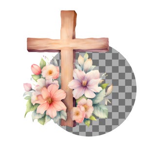 Paquete de imágenes prediseñadas de cruz de Pascua en acuarela, cruz de Pascua floral PNG, gráficos de Pascua, descarga digital instantánea para uso comercial imagen 5