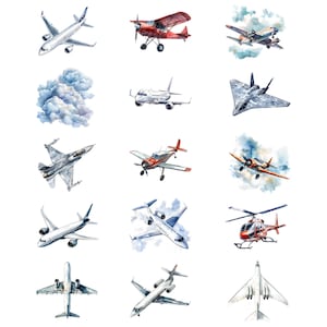 Akvarell flygplan clipart paket, fraktflygplan clipart, flygplansillustrationer, transparent PNG-grafik, kommersiellt bruk bild 8