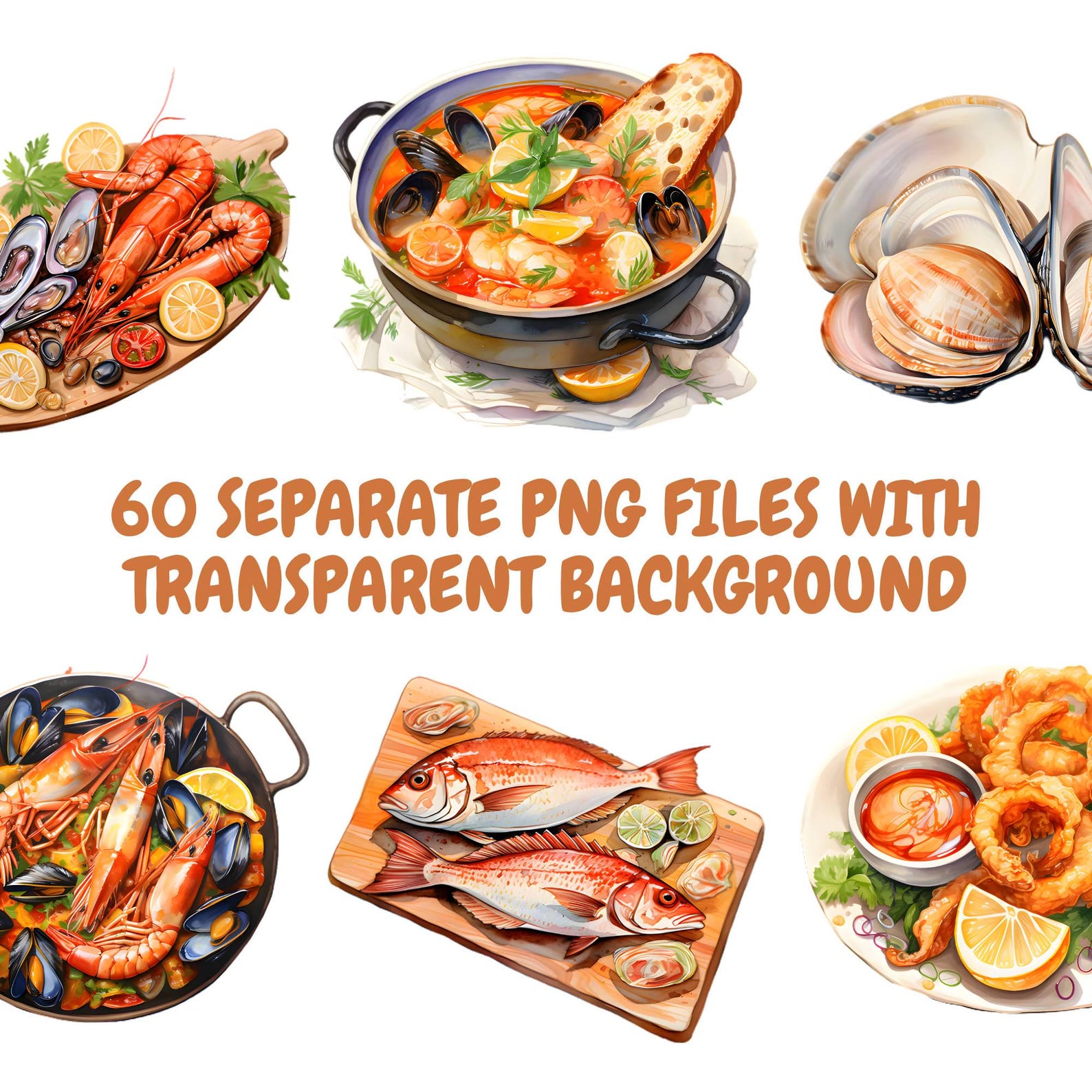 Watercolor Seafood Clipart Bundle, Seafood Dishes Clipart, Lobster ...