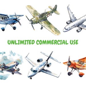 Akvarell flygplan clipart paket, fraktflygplan clipart, flygplansillustrationer, transparent PNG-grafik, kommersiellt bruk bild 3