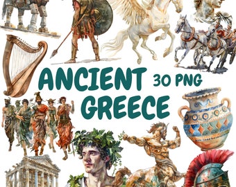 Aquarell Antikes Griechenland Clipart Bundle, griechische Mythologie Clipart, Hercules Illustrationen, transparente PNG Grafiken, kommerzielle Nutzung