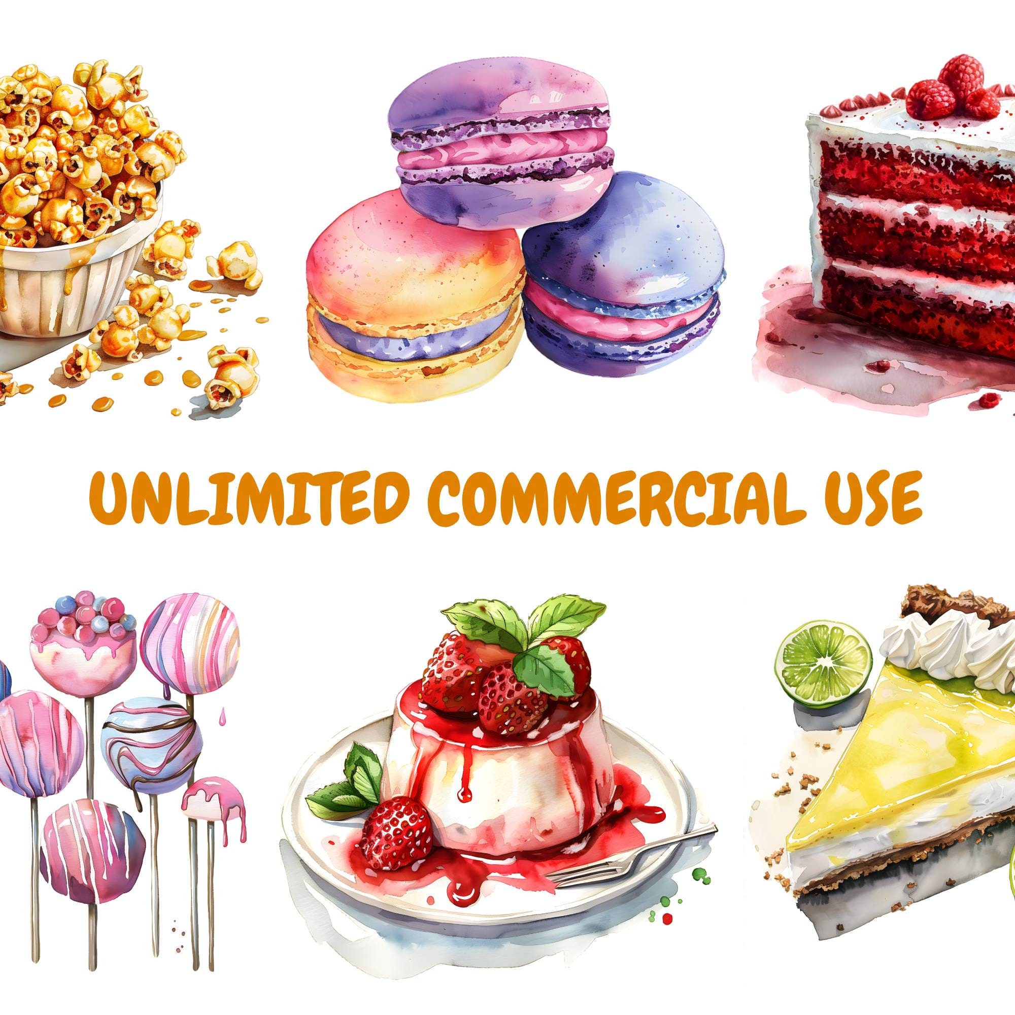 Watercolor Sweet Treats Clipart Bundle, Sweet Food Clipart, Lollipop ...