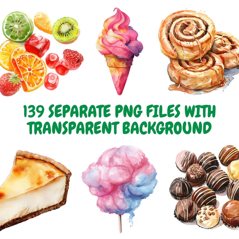 Watercolor Sweet Treats Clipart Bundle, Sweet Food Clipart, Lollipop ...