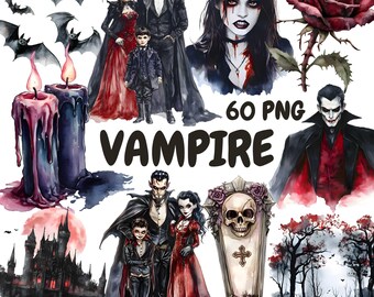 Watercolor Vampire Clipart Bundle, Halloween Vampire Clipart, Gothic Creature Graphics, Instant Digital Download For Commercial Use