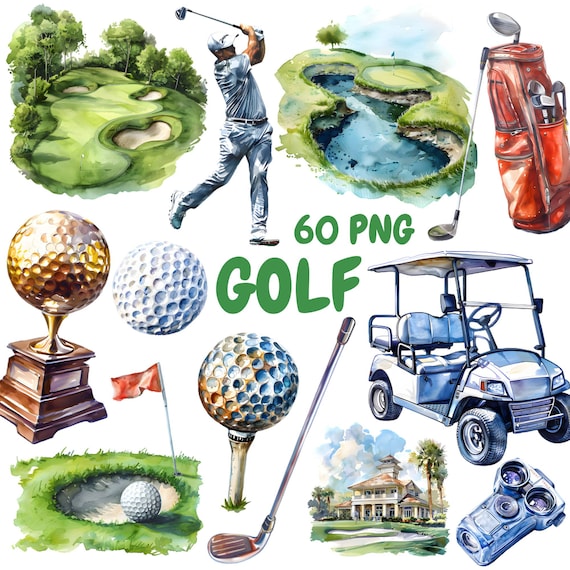 Watercolor Golf Clipart Bundle, Golf Club Clipart, Golf Illustrations, Transparent PNG Graphics, Commercial Use