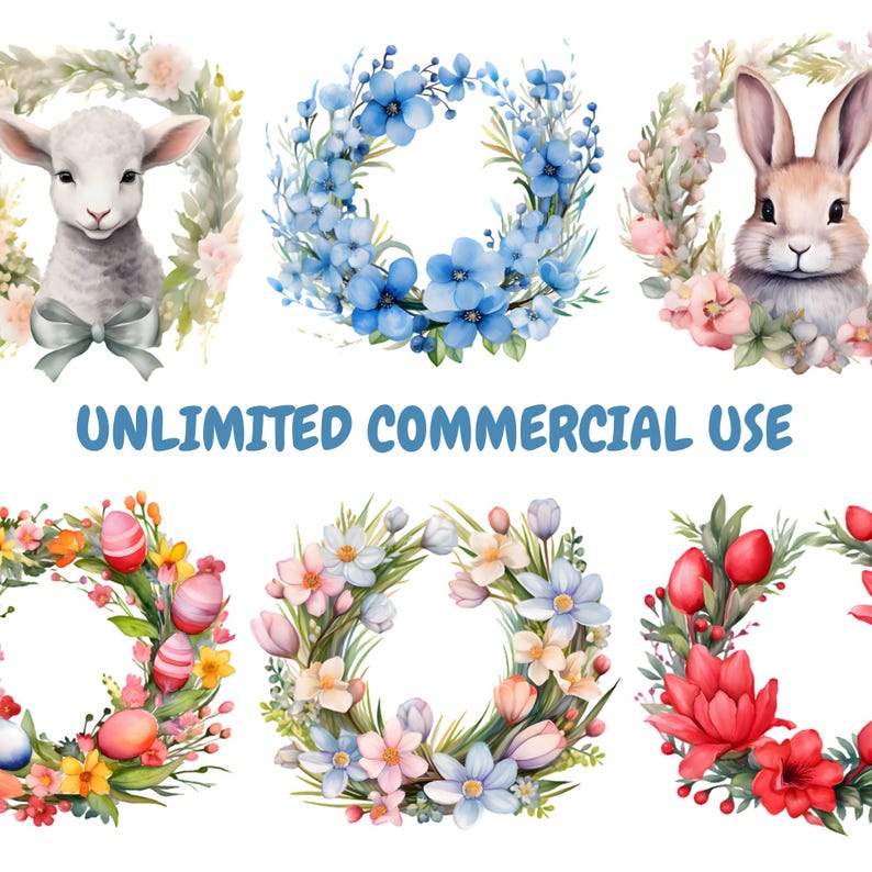 Watercolor Easter Wreath Clipart Bundle, Spring Floral Frames PNG ...