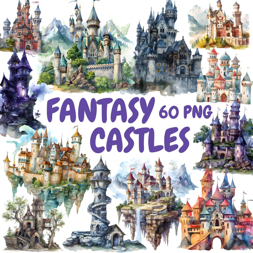 Watercolor Fantasy Castles Clipart Bundle, Fairy Tale Clipart, Castle ...