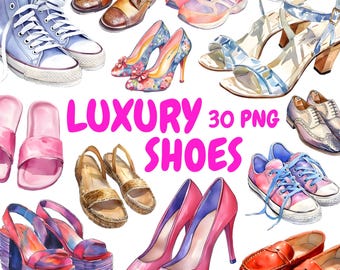 Watercolor Luxury Shoes Clipart Bundle, High Heels Clipart, Fashion Illustrations, Transparent PNG Graphics, Commercial Use