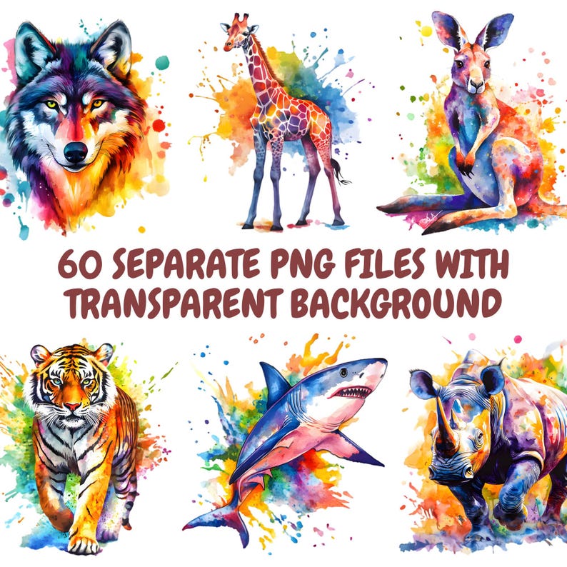 Watercolor Rainbow Animals Clipart Bundle, Colorful Animals Clipart ...