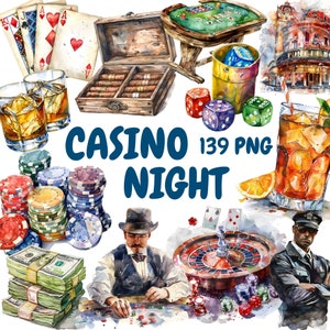 Watercolor Casino Night Clipart Bundle, Las Vegas Clipart, Casino Illustrations, Transparent PNG Graphics, Commercial Use
