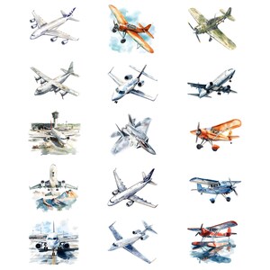 Akvarell flygplan clipart paket, fraktflygplan clipart, flygplansillustrationer, transparent PNG-grafik, kommersiellt bruk bild 7