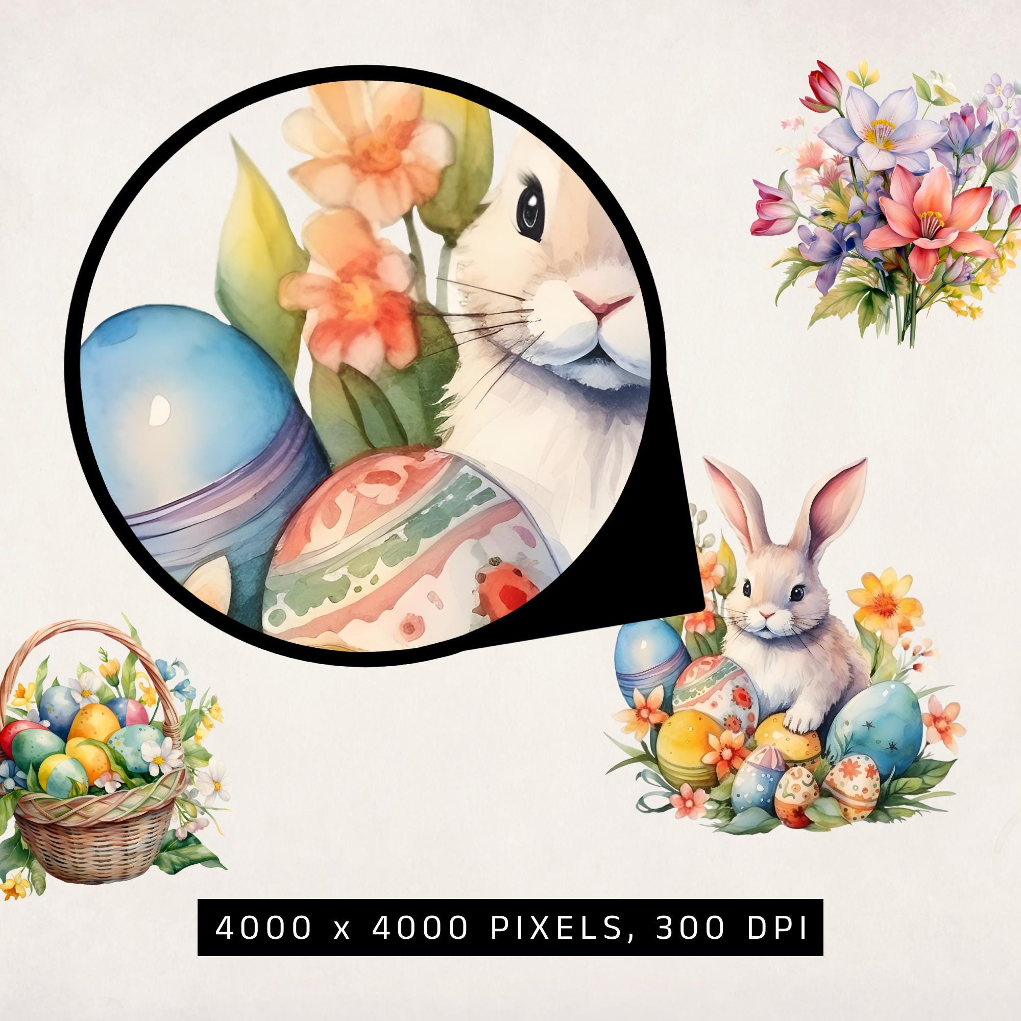 Watercolor Easter Clipart Mega Bundle, Easter Bunny PNG, Spring Flower ...